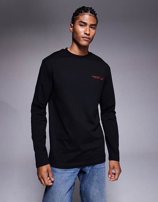 DESIGN Relaxed Long Sleeve T-shirt With Fish Graphic In Black