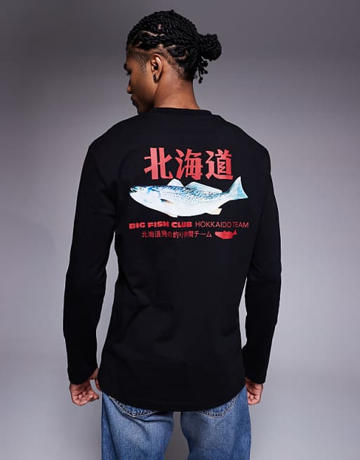 DESIGN relaxed long sleeve t-shirt with fish graphic in black