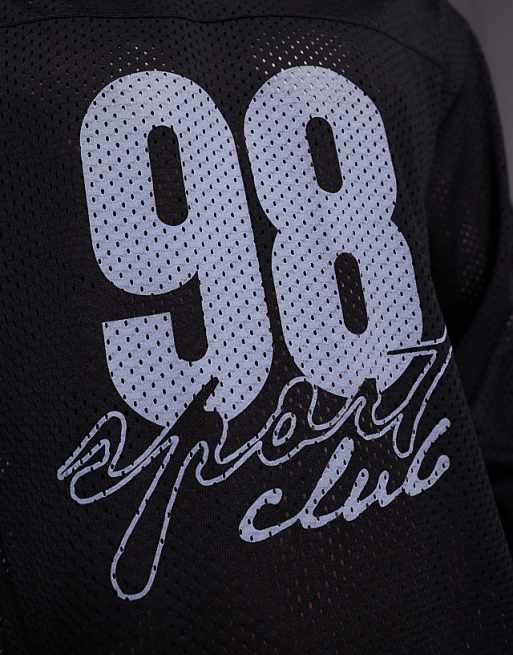 DESIGN Relaxed Long Sleeve T-shirt With Sports Graphic In Washed Black Airtex