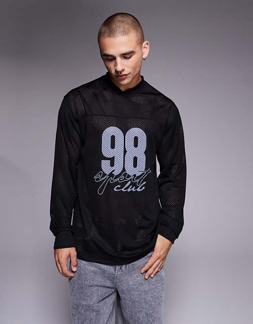 DESIGN relaxed long sleeve t-shirt with sports graphic in washed black airtex