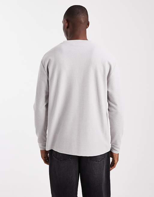 DESIGN Relaxed Long Sleeve T-shirt With Street Graphic In Grey Waffle Texture