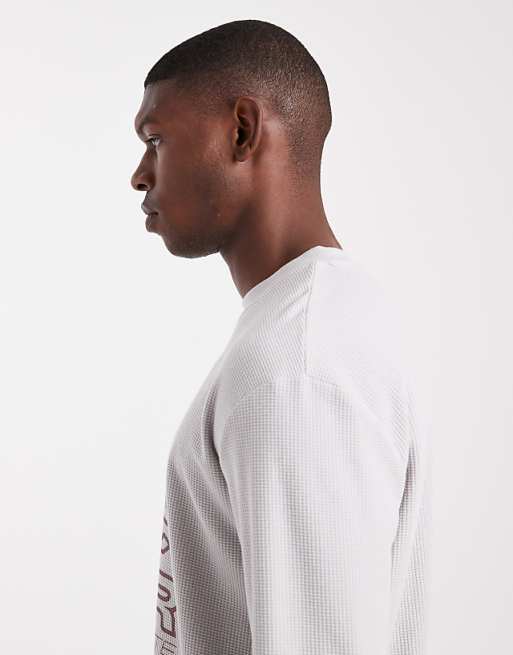 DESIGN Relaxed Long Sleeve T-shirt With Street Graphic In Grey Waffle Texture
