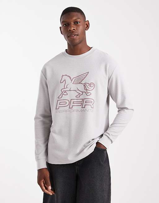DESIGN relaxed long sleeve t-shirt with street graphic in grey waffle texture
