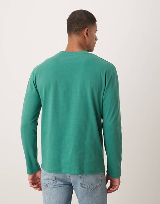 DESIGN Relaxed Long Sleeve T-shirt With Varsity Graphic In Green