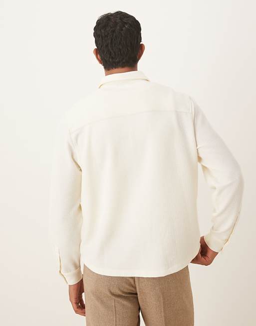 DESIGN Relaxed Long Sleeve Textured Shirt In Beige