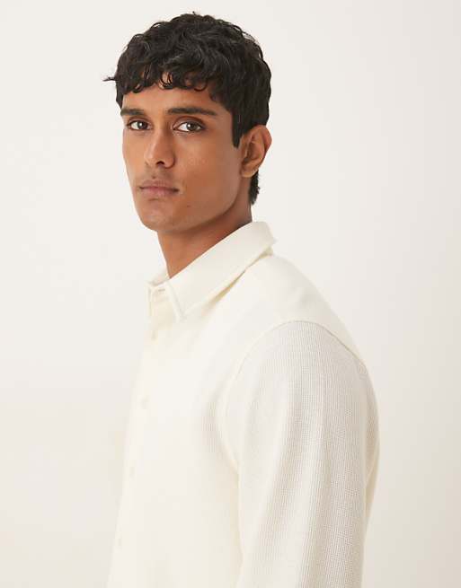 DESIGN Relaxed Long Sleeve Textured Shirt In Beige