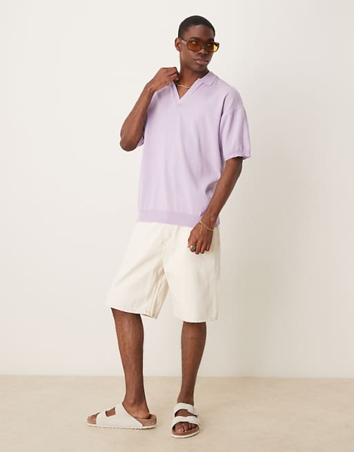 DESIGN Relaxed Notch Neck Knitted Polo In Lilac