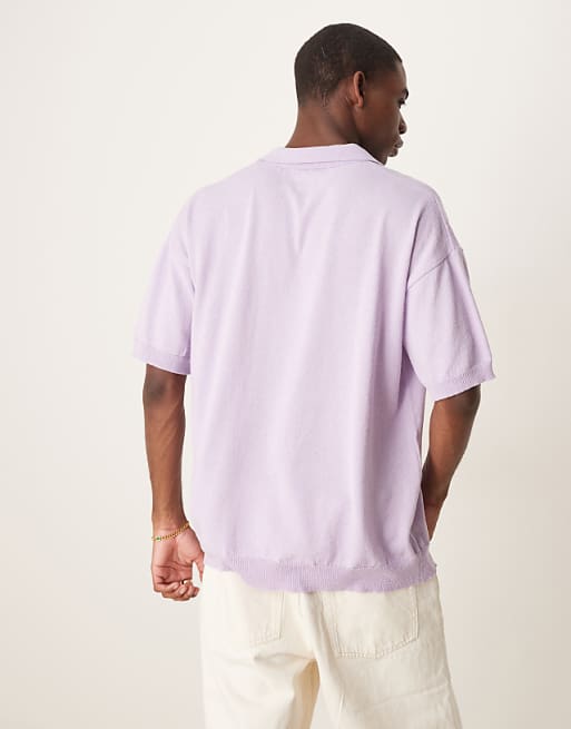 DESIGN Relaxed Notch Neck Knitted Polo In Lilac