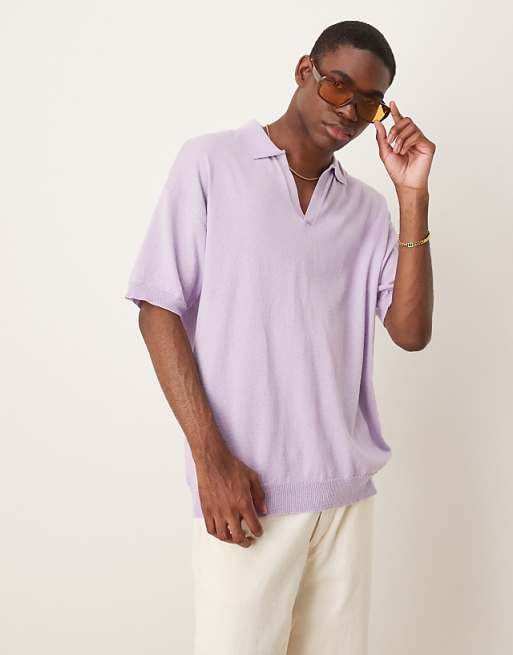DESIGN relaxed notch neck knitted polo in lilac