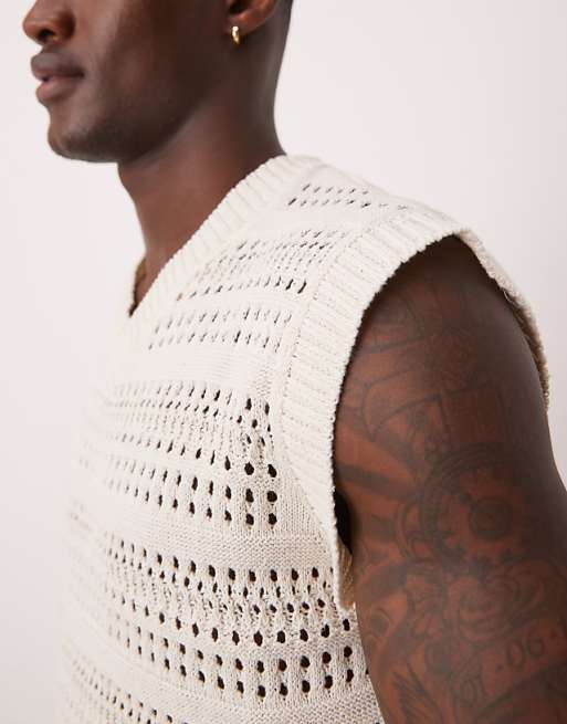 DESIGN Relaxed Open Knitted Vest In Ecru