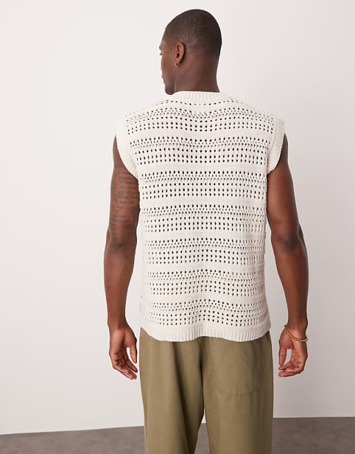 DESIGN Relaxed Open Knitted Vest In Ecru
