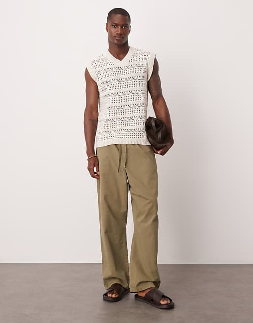 DESIGN Relaxed Open Knitted Vest In Ecru