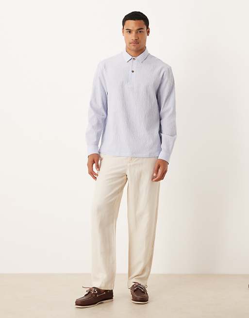DESIGN Relaxed Overhead Seersucker Shirt In Blue Stripe