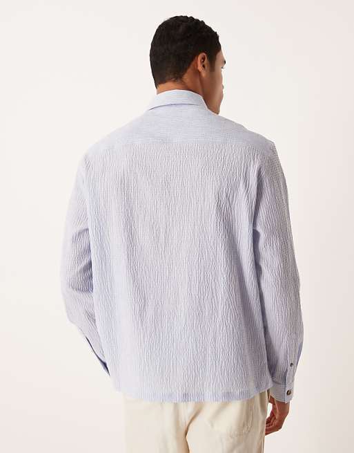 DESIGN Relaxed Overhead Seersucker Shirt In Blue Stripe