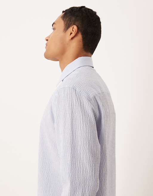 DESIGN Relaxed Overhead Seersucker Shirt In Blue Stripe