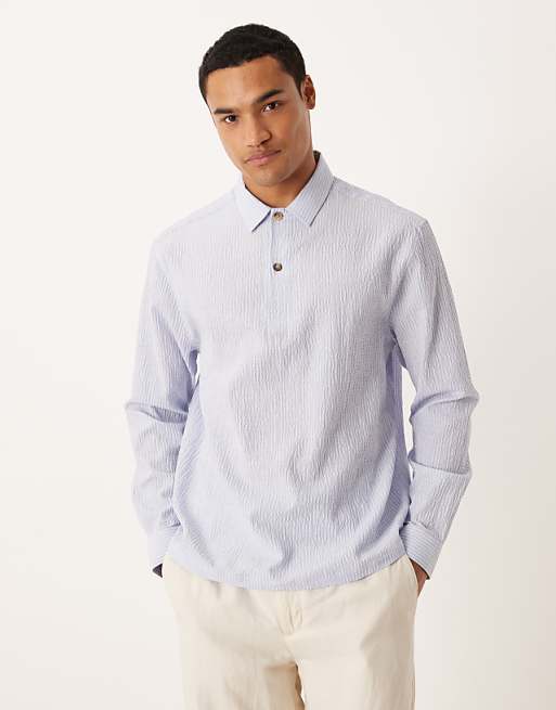 DESIGN relaxed overhead seersucker shirt in blue stripe