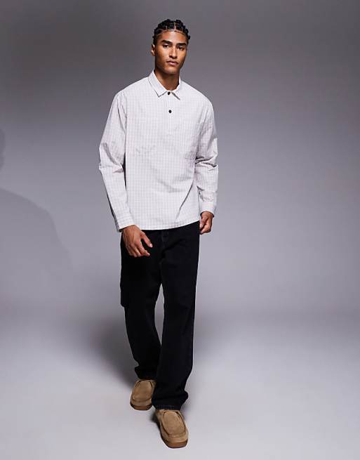 DESIGN Relaxed Overhead Shirt In Beige Check