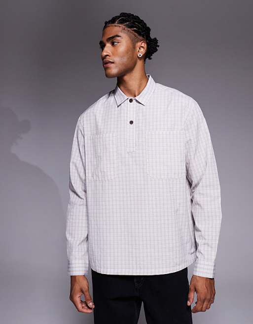 DESIGN relaxed overhead shirt in beige check