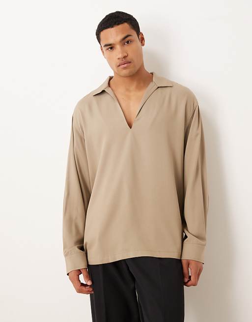 DESIGN relaxed overhead shirt in brown