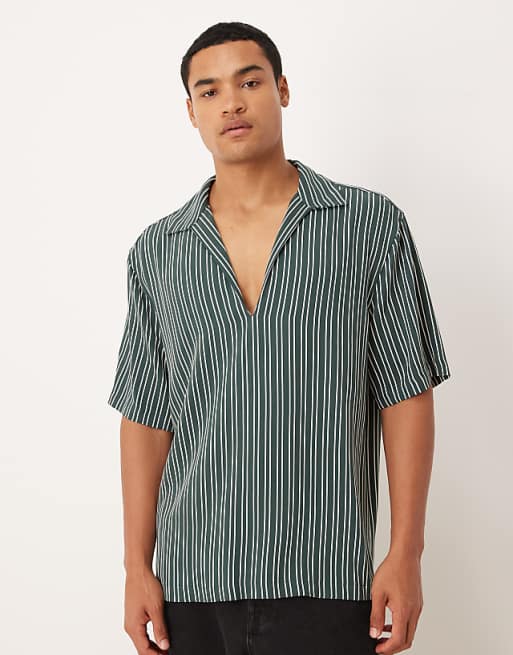 DESIGN relaxed overhead shirt in dark green stripe