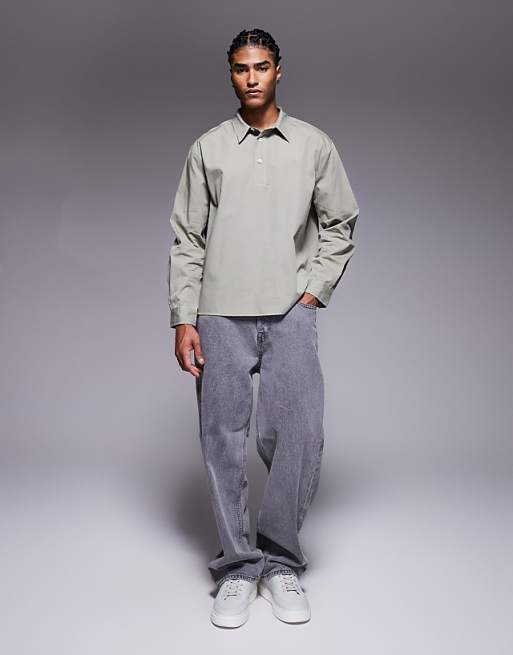 DESIGN Relaxed Overhead Shirt In Sage
