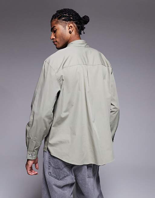 DESIGN Relaxed Overhead Shirt In Sage