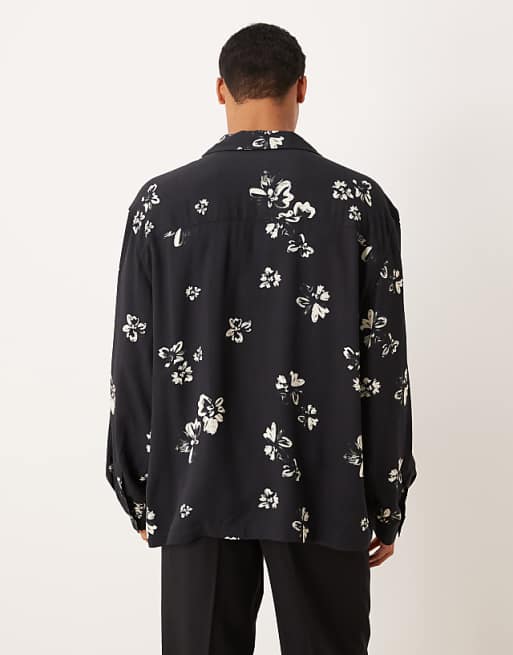 DESIGN Relaxed Overhead Shirt With Floral Print In Black