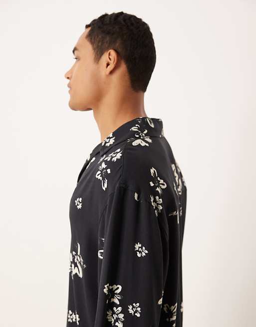 DESIGN Relaxed Overhead Shirt With Floral Print In Black