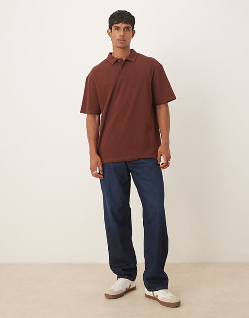 DESIGN Relaxed Pique Polo In Brown