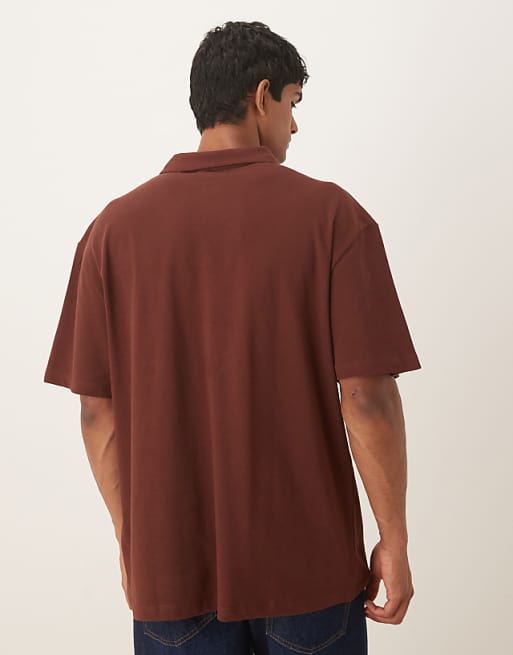 DESIGN Relaxed Pique Polo In Brown
