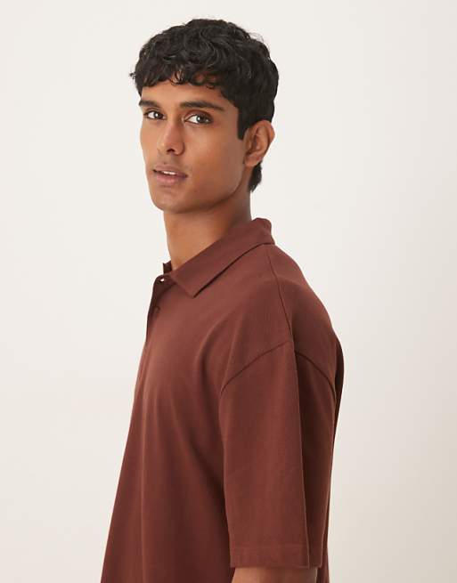 DESIGN Relaxed Pique Polo In Brown