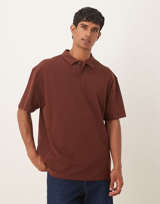 DESIGN relaxed pique polo in brown
