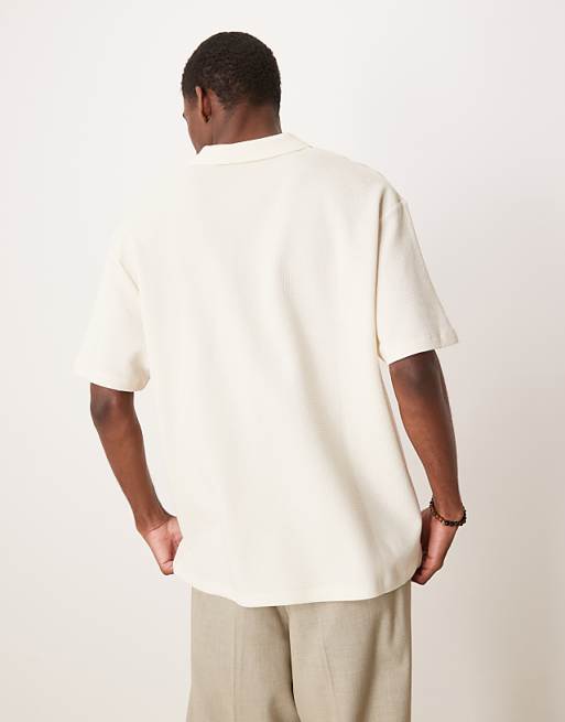 DESIGN Relaxed Polo In Cream Waffle