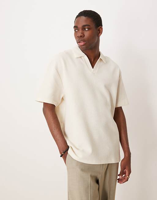 DESIGN relaxed polo in cream waffle