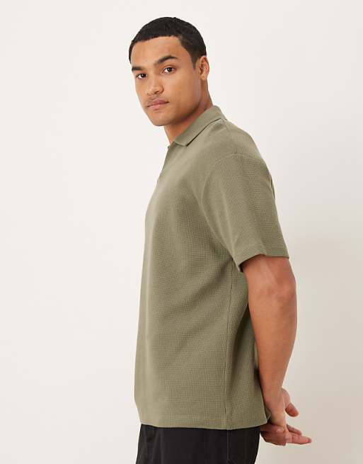 DESIGN Relaxed Polo In Khaki Waffle