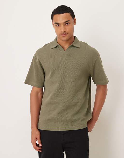 DESIGN relaxed polo in khaki waffle