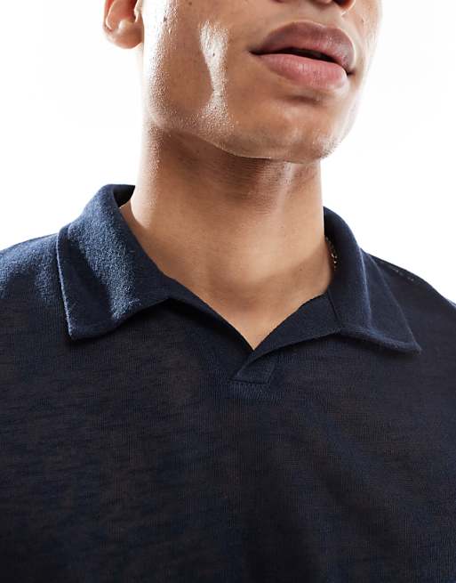 DESIGN Relaxed Polo In Navy Linen Look