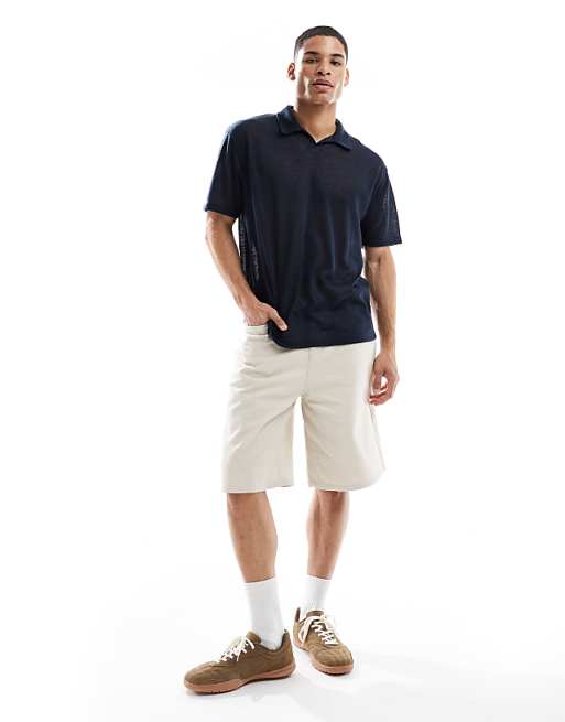 DESIGN Relaxed Polo In Navy Linen Look