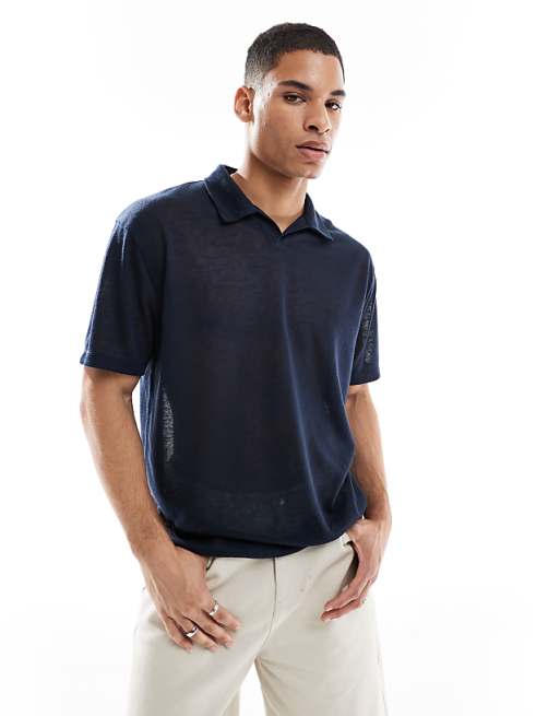 DESIGN relaxed polo in navy linen look