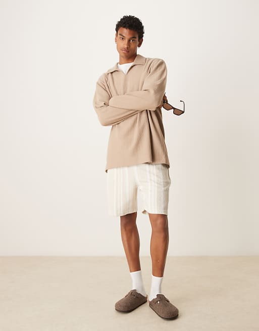 DESIGN Relaxed Polo Sweatshirt In Brown