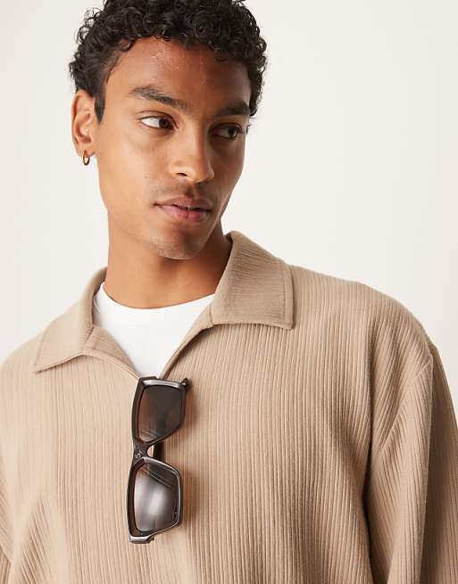 DESIGN Relaxed Polo Sweatshirt In Brown