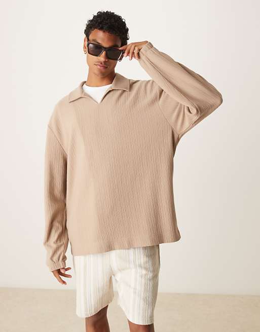 DESIGN relaxed polo sweatshirt in brown
