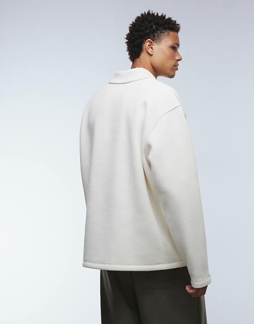 DESIGN Relaxed Polo Sweatshirt With Ribbed Collar In Stone