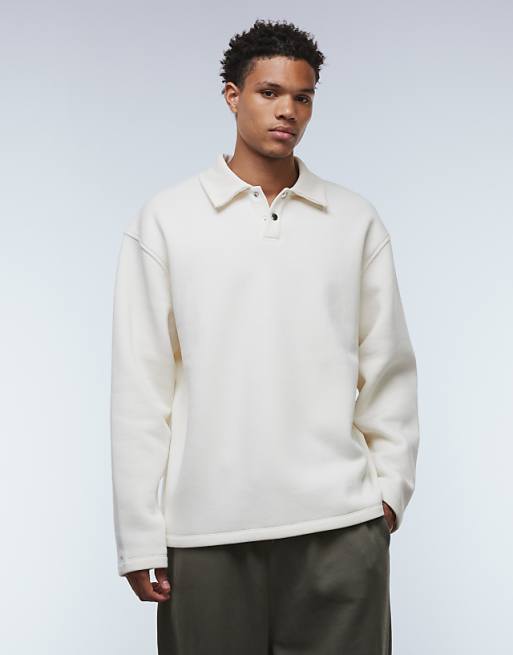 DESIGN Relaxed Polo Sweatshirt With Ribbed Collar In Stone
