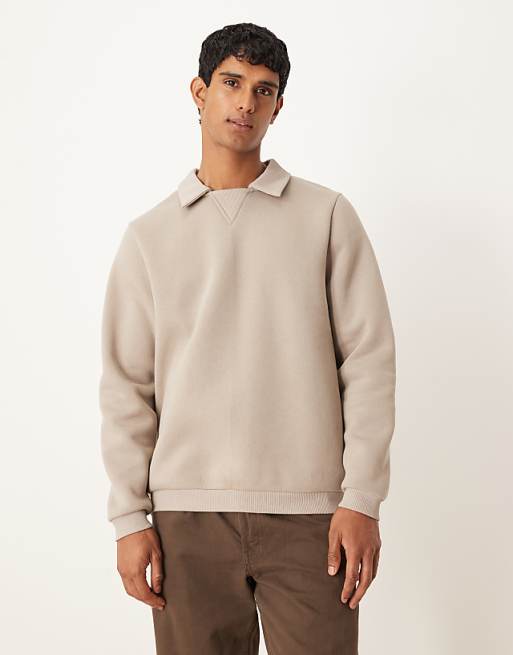 DESIGN relaxed polo sweatshirt with ribbed collar in grey