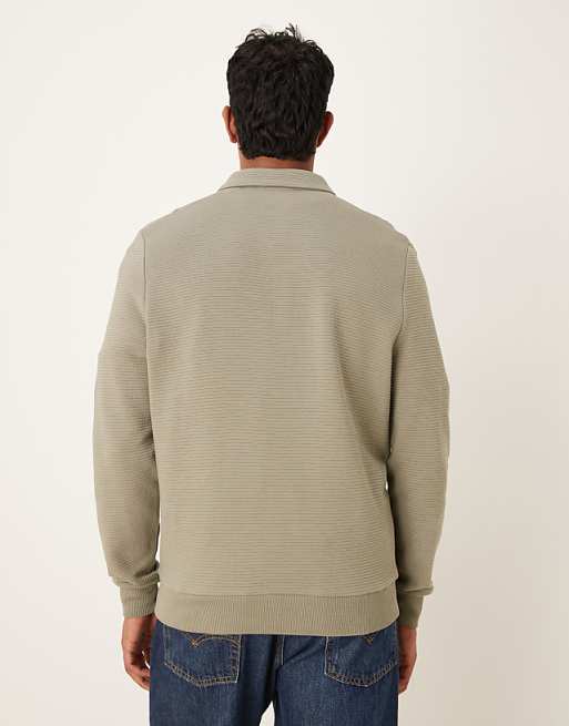 DESIGN Relaxed Polo Sweatshirt With Ribbed Texture In Grey