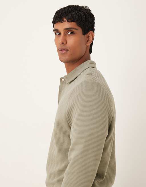 DESIGN Relaxed Polo Sweatshirt With Ribbed Texture In Grey