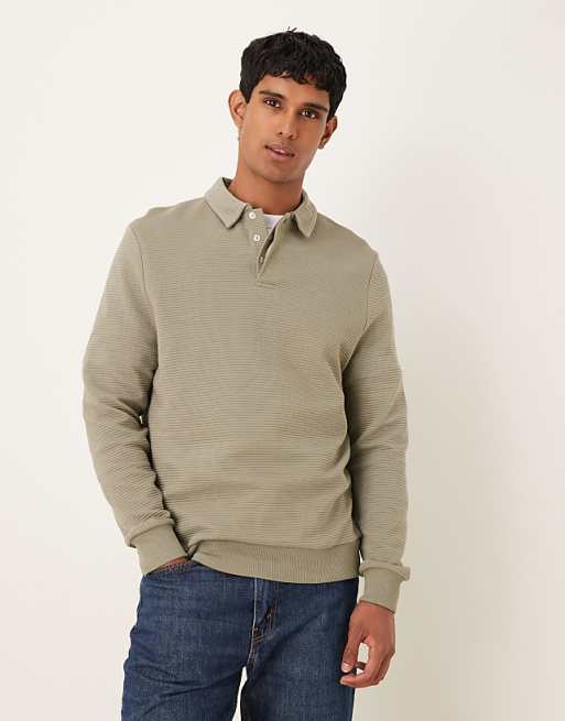 DESIGN relaxed polo sweatshirt with ribbed texture in grey