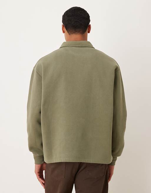 DESIGN Relaxed Polo Sweatshirt With Woven Label Badge In Khaki