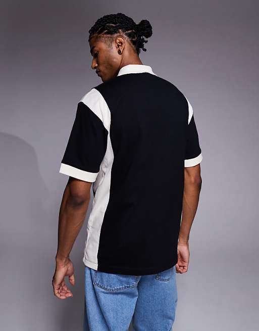 DESIGN Relaxed Polo With City Graphic In Black With Panelling